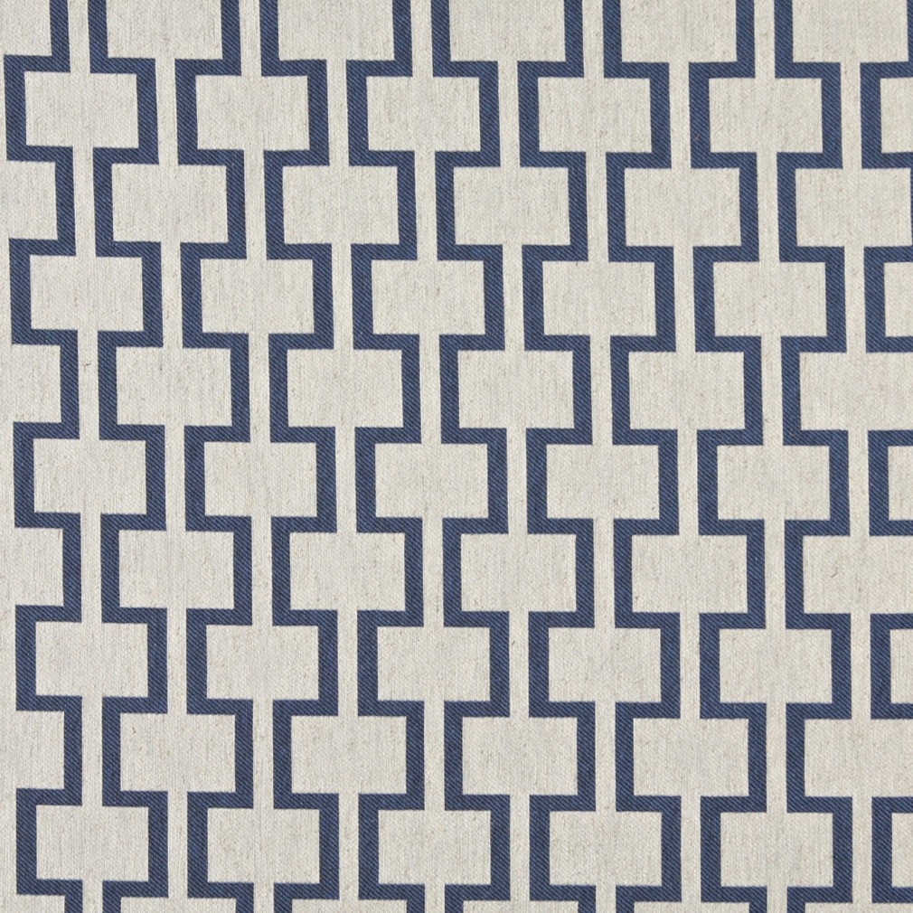 A0002E Blue And Off White, Modern, Geometric Upholstery Fabric By The Yard 1