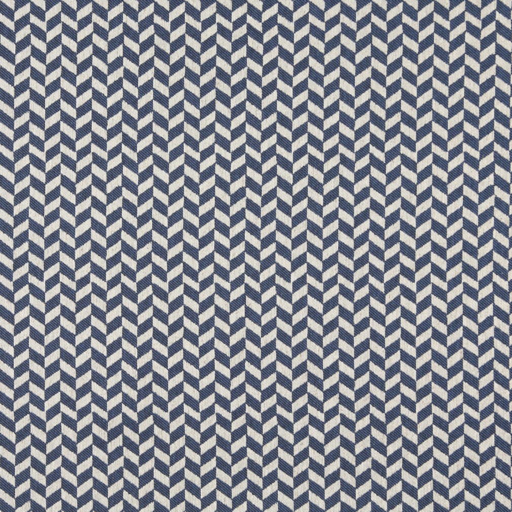 Blue And Off White, Herringbone Upholstery Fabric By The Yard 1