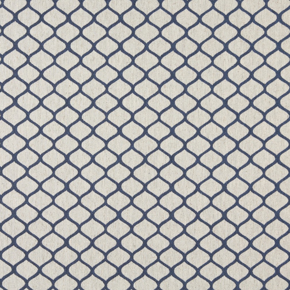 Blue And Off White, Modern, Geometric, Upholstery Fabric By The Yard 1