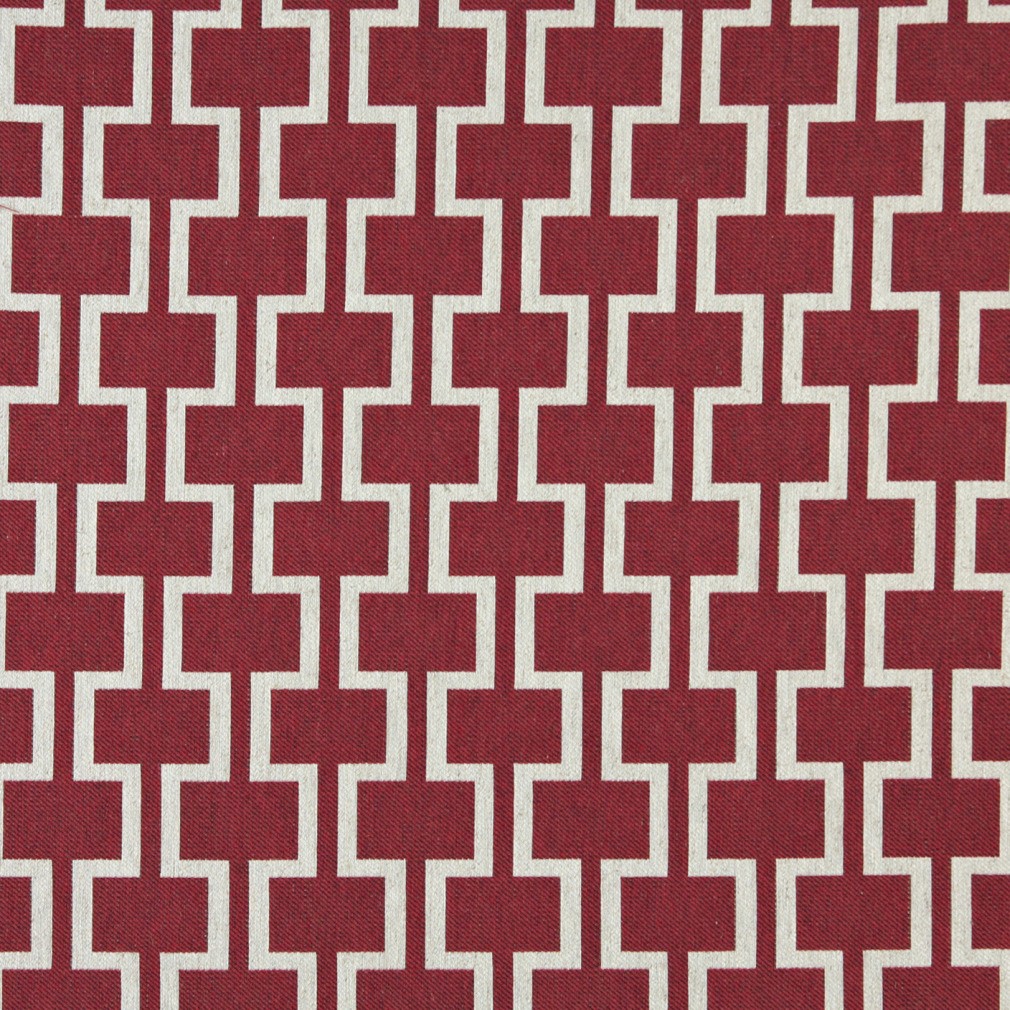 A0006A Red And Off White, Modern, Geometric Upholstery Fabric By The Yard 1