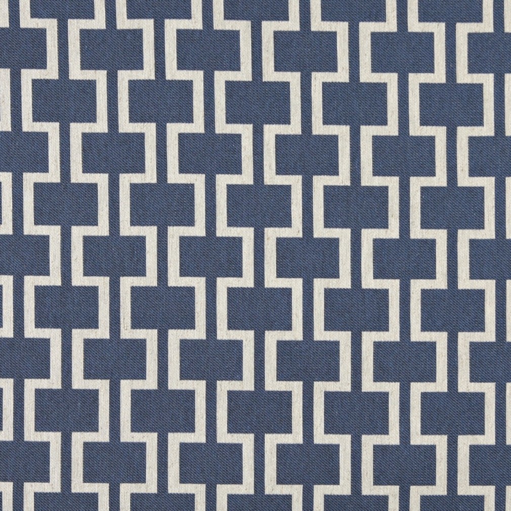 A0006E Blue And Off White, Modern, Geometric Upholstery Fabric By The Yard 1