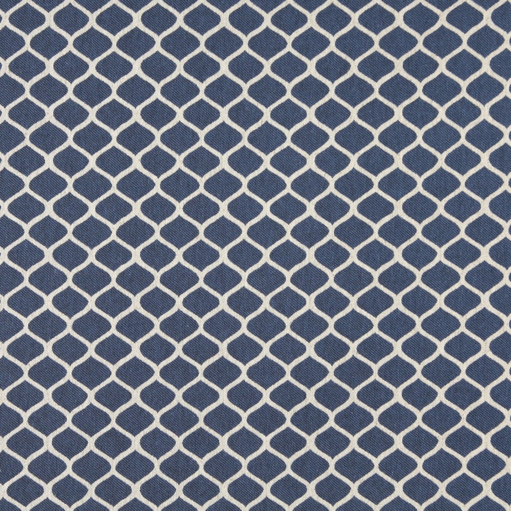 A0008E Blue And Off White, Modern, Geometric Upholstery Fabric By The Yard 1
