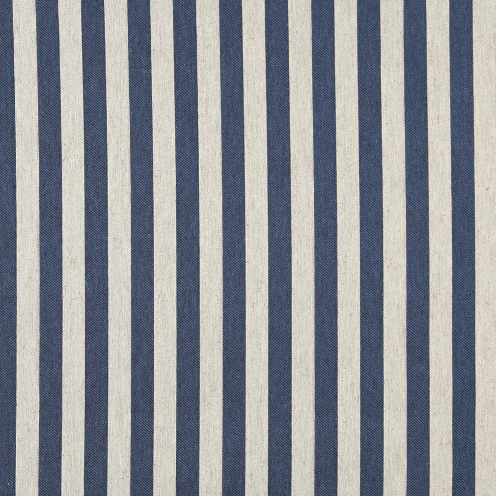 Blue And Off White, Striped, Upholstery Fabric By The Yard 1