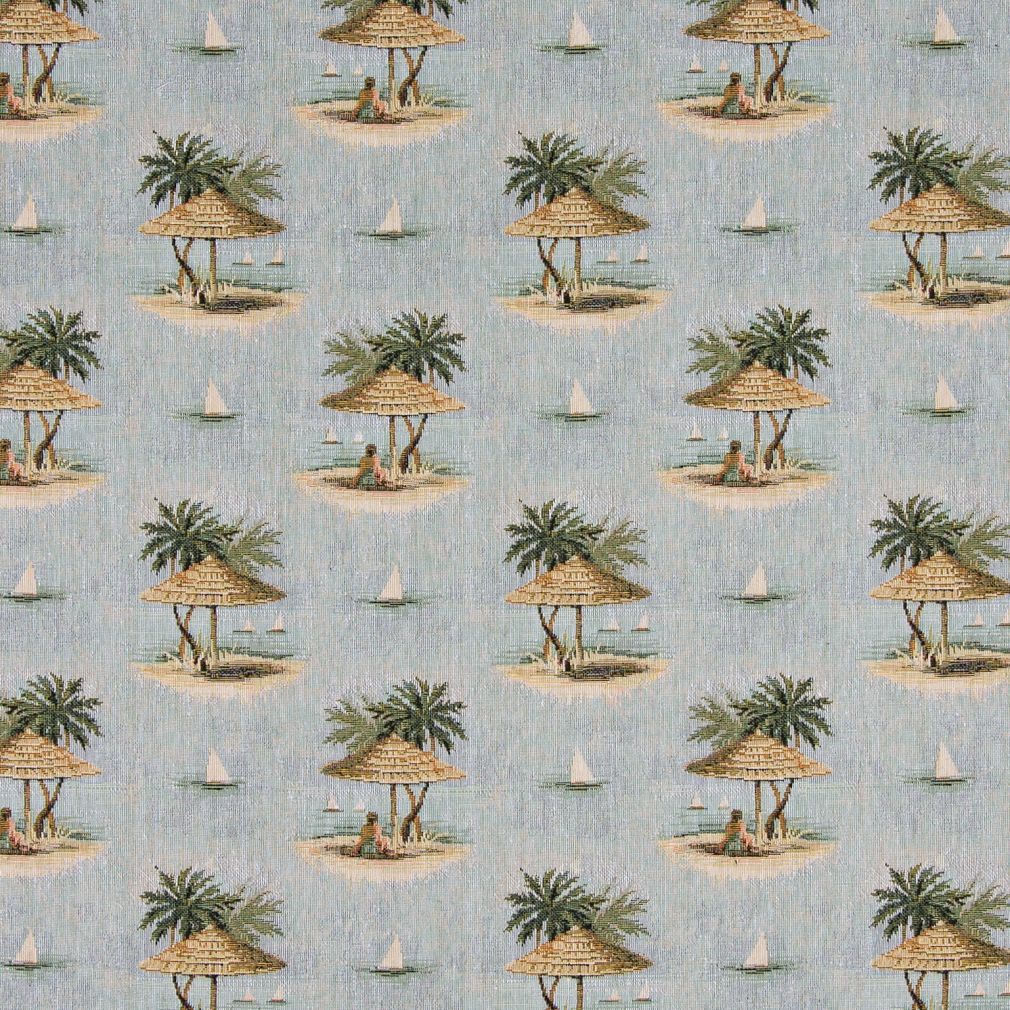 Sailboats Palm Trees Umbrella Themed Tapestry Upholstery Fabric By The Yard 1
