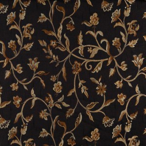 A0011C Midnight, Gold And Ivory Floral Brocade Upholstery Fabric By The Yard