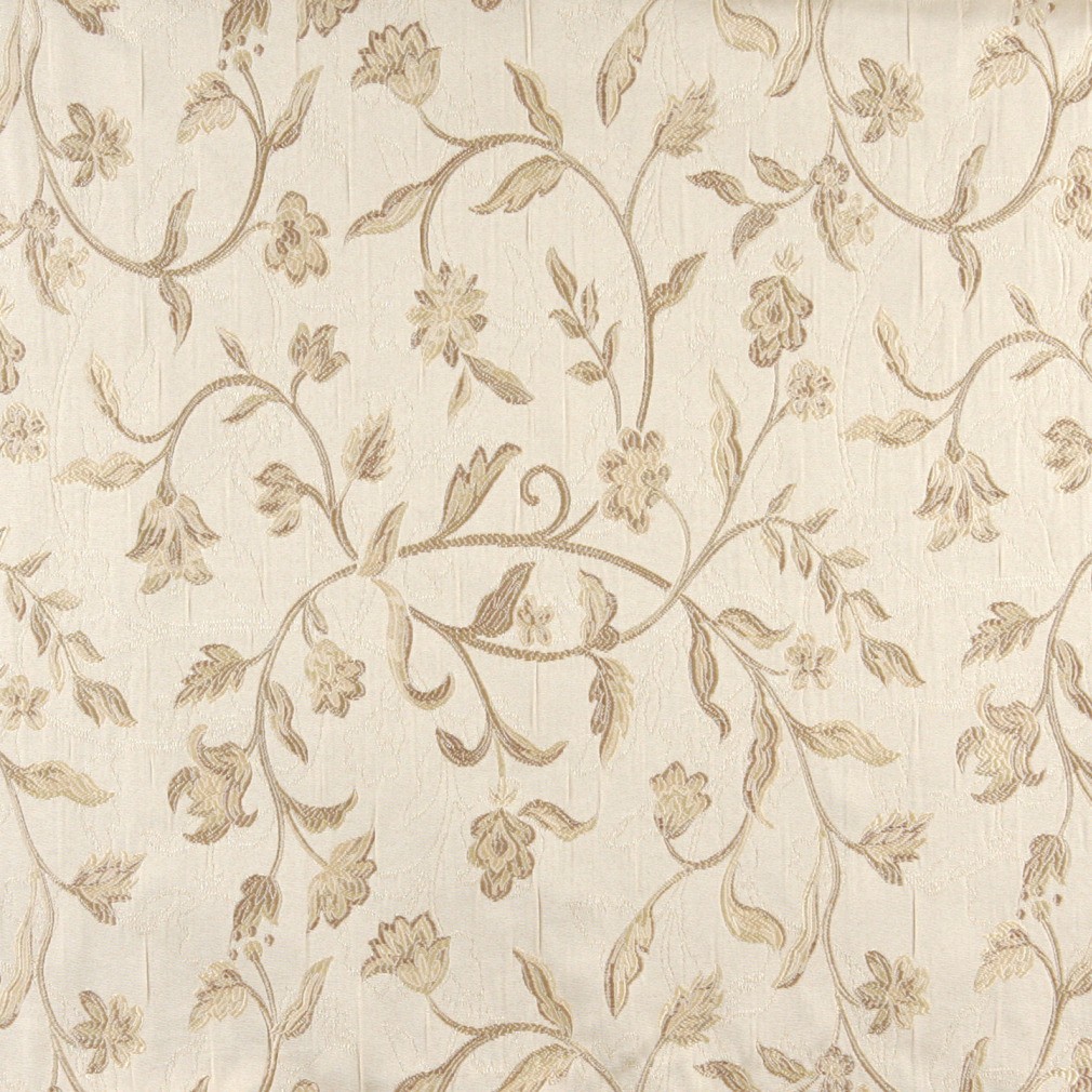 Ivory Floral Brocade Upholstery Fabric By The Yard 1