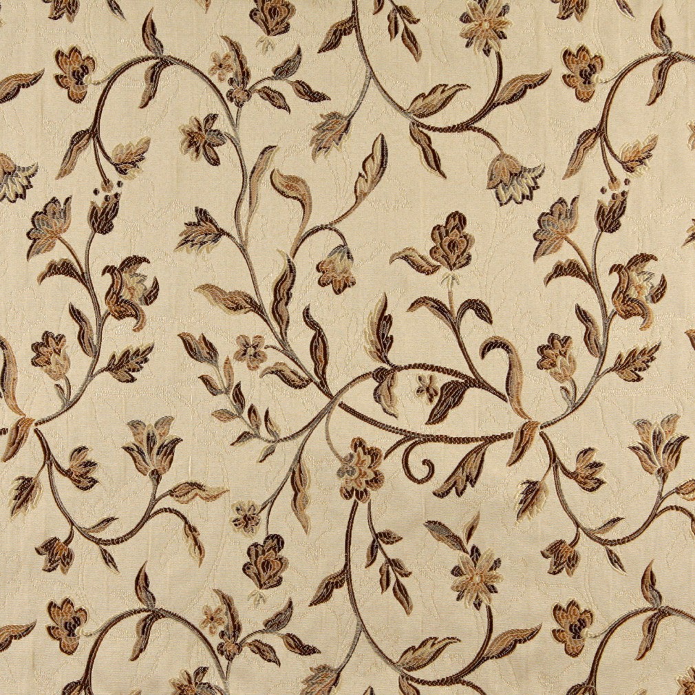 A0011E Beige, Gold, Brown And Ivory Floral Brocade Upholstery Fabric By The Yard 1