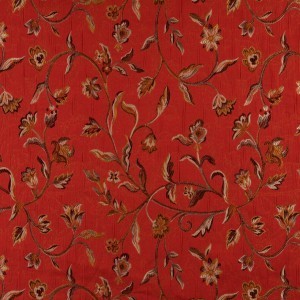 A0011G Red, Brown, Gold And Ivory Floral Brocade Upholstery Fabric By The Yard