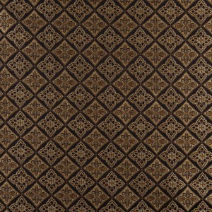 Midnight, Gold And Ivory Diamond Brocade Upholstery Fabric By The Yard