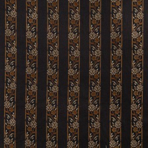 Midnight, Gold And Ivory Striped, Floral Brocade Upholstery Fabric By The Yard