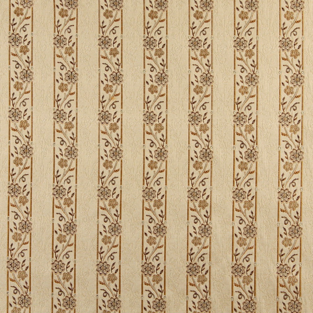 A0013E Beige, Gold, Brown And Ivory Floral Brocade Upholstery Fabric By The Yard 1