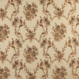 A0014E Beige, Gold, Brown And Ivory Floral Brocade Upholstery Fabric By The Yard