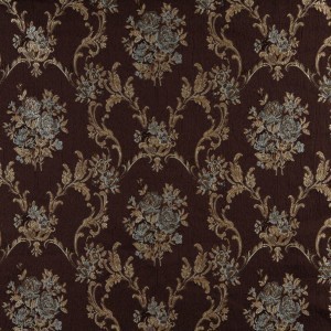 A0014F Brown, Light Blue, Gold And Ivory Floral Upholstery Fabric By The Yard