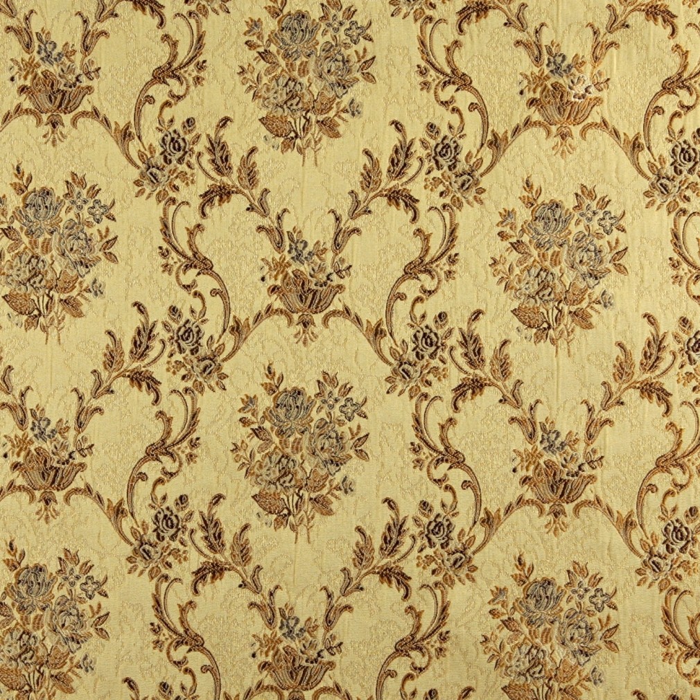 Gold, Brown And Ivory Large Scale Floral Brocade Upholstery Fabric By The Yard 1