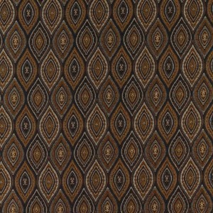 Midnight, Gold And Ivory Pointed Oval, Brocade Upholstery Fabric By The Yard