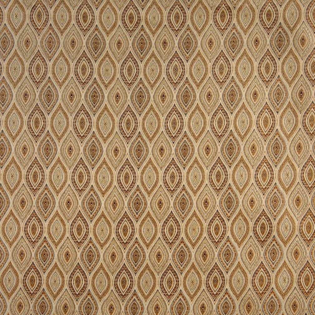 Beige, Gold, Brown And Ivory Pointed Oval, Brocade Upholstery Fabric By The Yard 1