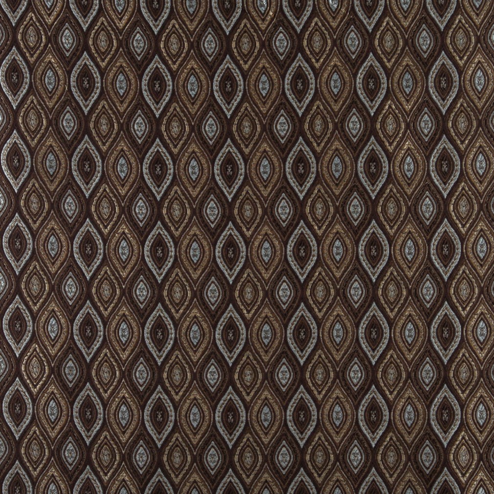 A0015F Brown, Light Blue, Gold And Ivory Brocade Upholstery Fabric By The Yard 1