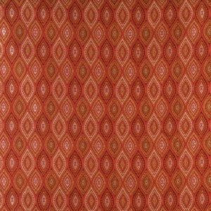 Red, Brown, Gold And Ivory Pointed Oval, Brocade Upholstery Fabric By The Yard