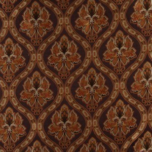 A0016B Brown, Gold, Persimmon And Ivory Brocade Upholstery Fabric By The Yard