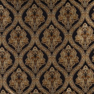 Midnight, Gold And Ivory Traditional Brocade Upholstery Fabric By The Yard