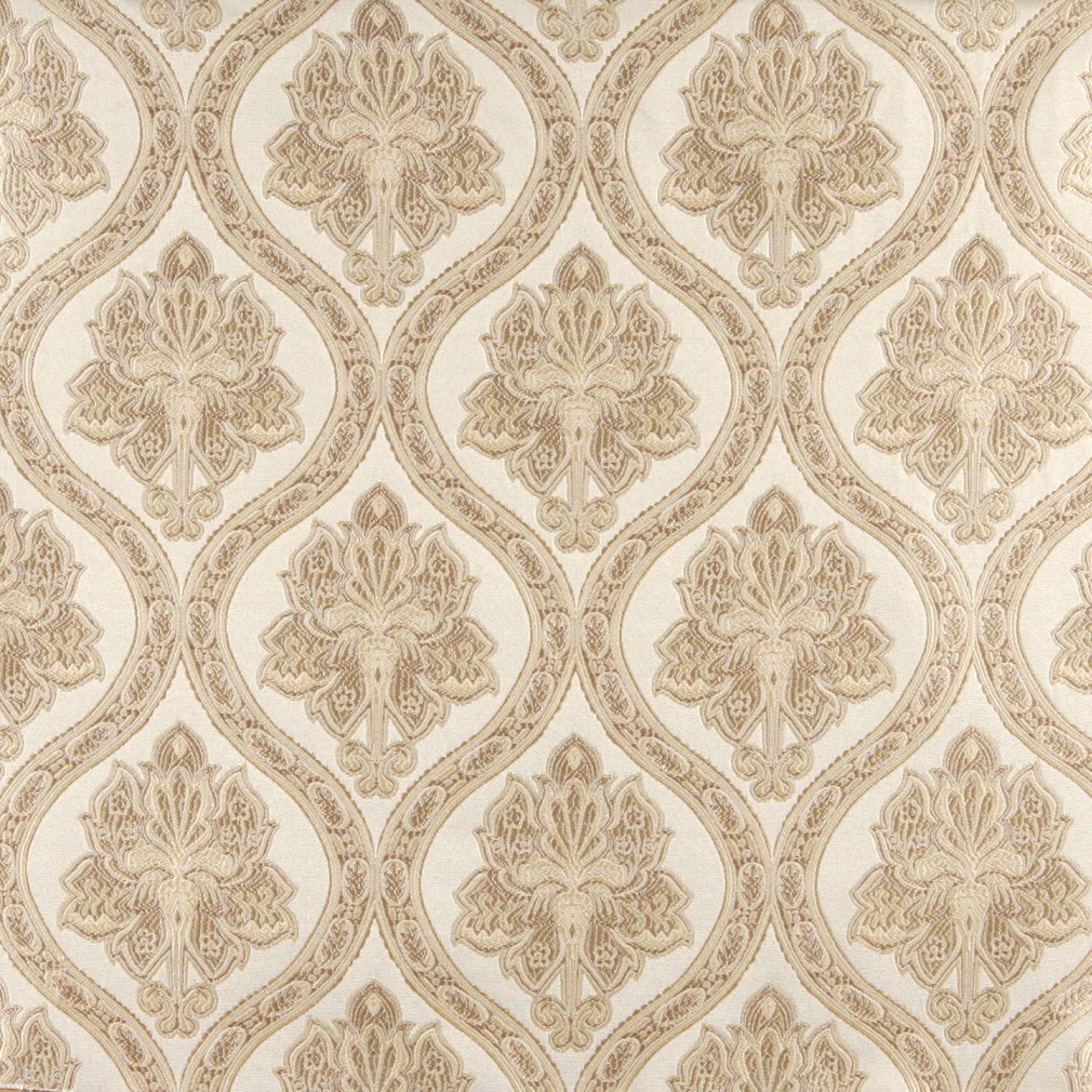 Ivory Traditional Brocade Upholstery Fabric By The Yard 1