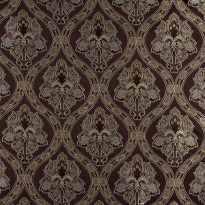 A0016F Brown, Light Blue, Gold And Ivory Brocade Upholstery Fabric By The Yard