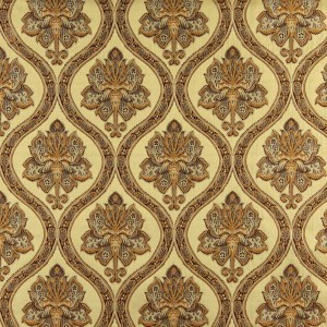 Gold, Brown And Ivory Traditional Brocade Upholstery Fabric By The Yard