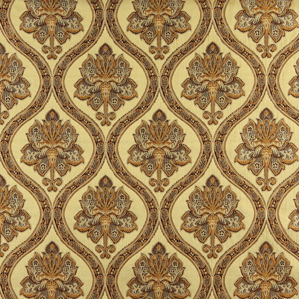 Gold, Brown And Ivory Traditional Brocade Upholstery Fabric By The Yard 1