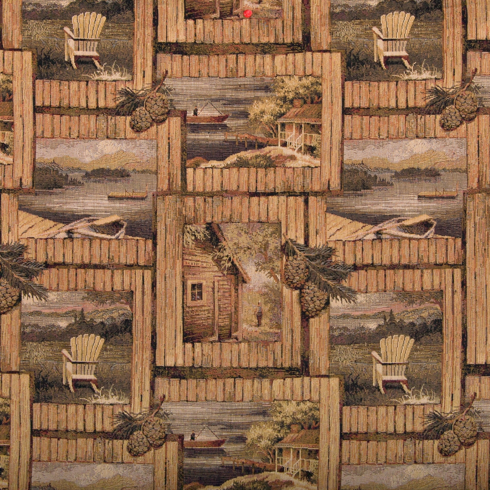 Rustic Cabin Outdoors Themed Tapestry Upholstery Fabric By The Yard 1
