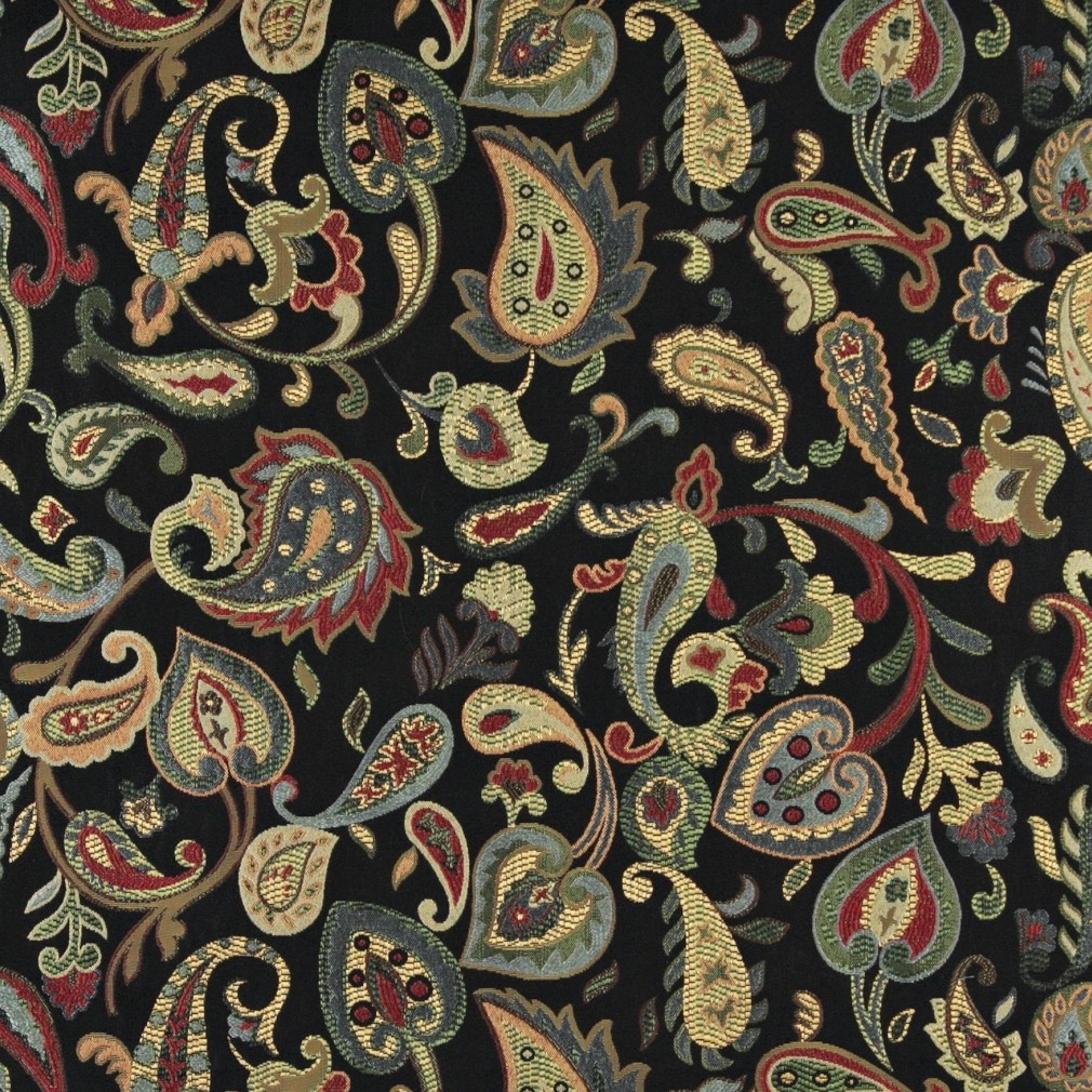 Red, Orange, Yellow, Green And Black, Paisley Upholstery Fabric By The Yard 1