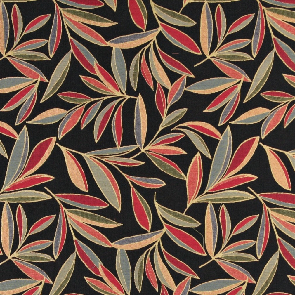 Red, Blue And Orange, Foliage Leaves Contemporary Upholstery Fabric By The Yard 1