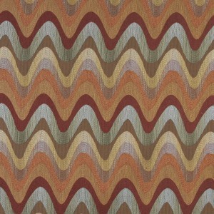 Orange, Blue, Green And Beige Wavy Contemporary Upholstery Fabric By The Yard