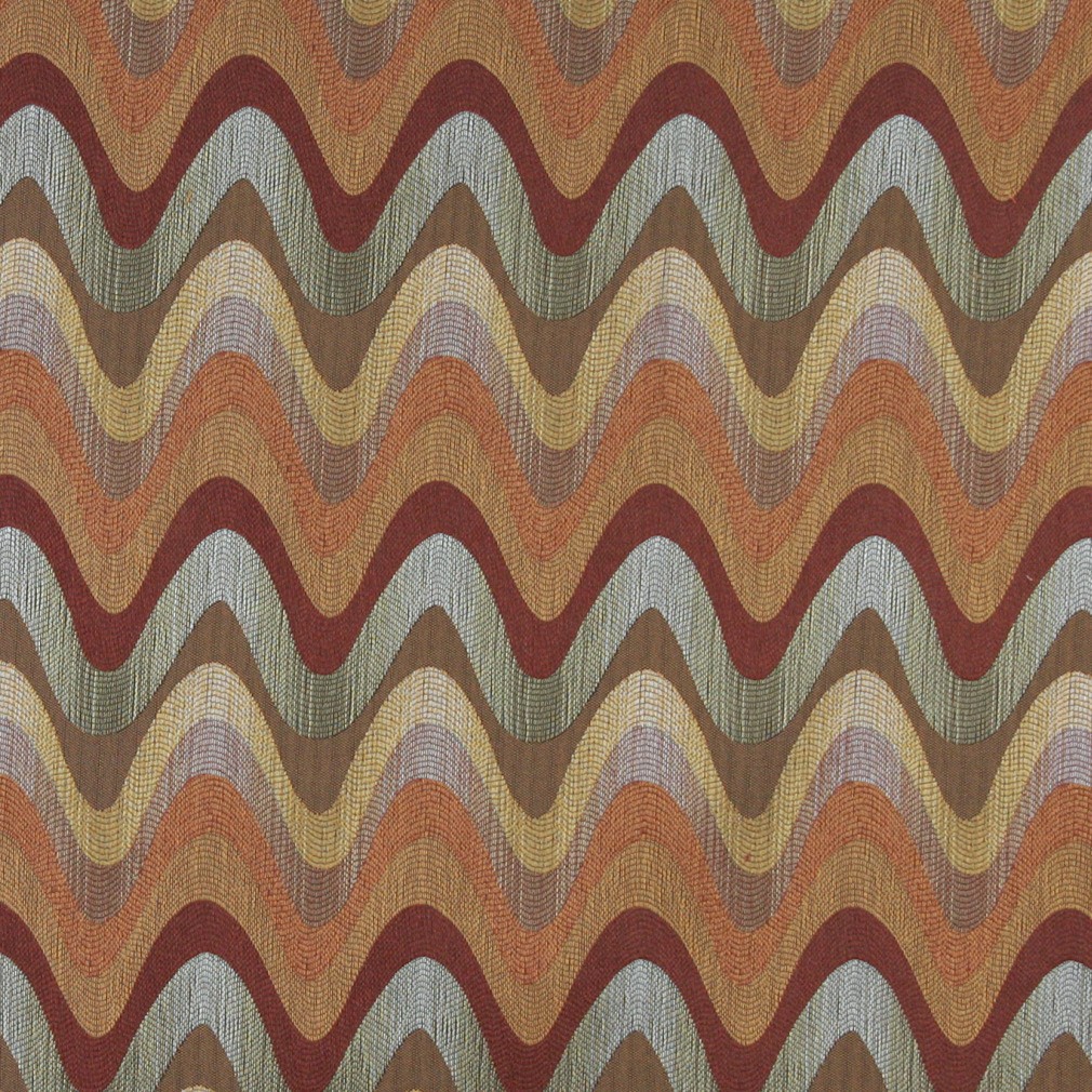 Orange, Blue, Green And Beige Wavy Contemporary Upholstery Fabric By The Yard 1
