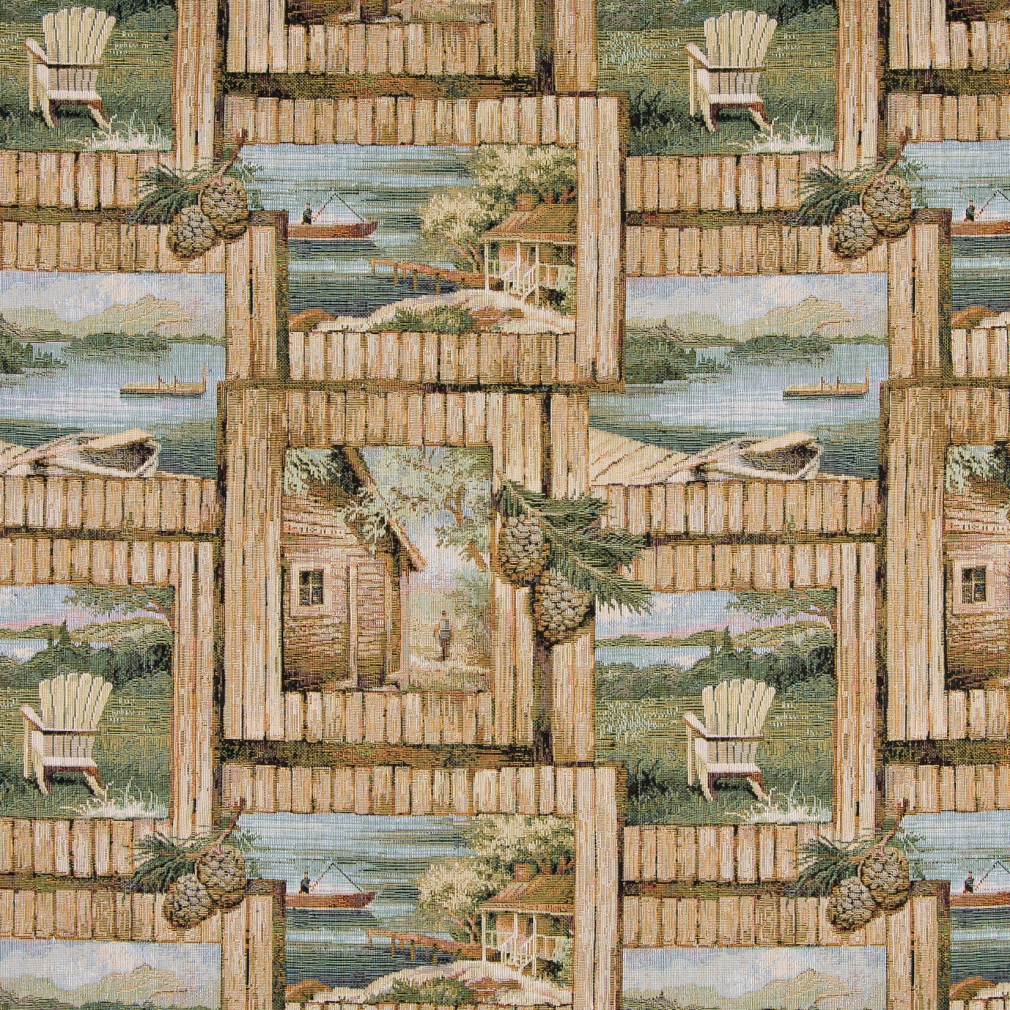 Cabin Outdoors Themed Tapestry Upholstery Fabric By The Yard 1