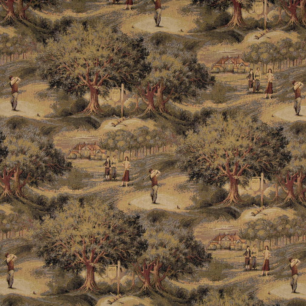 Golfing Themed Tapestry Upholstery Fabric By The Yard 1