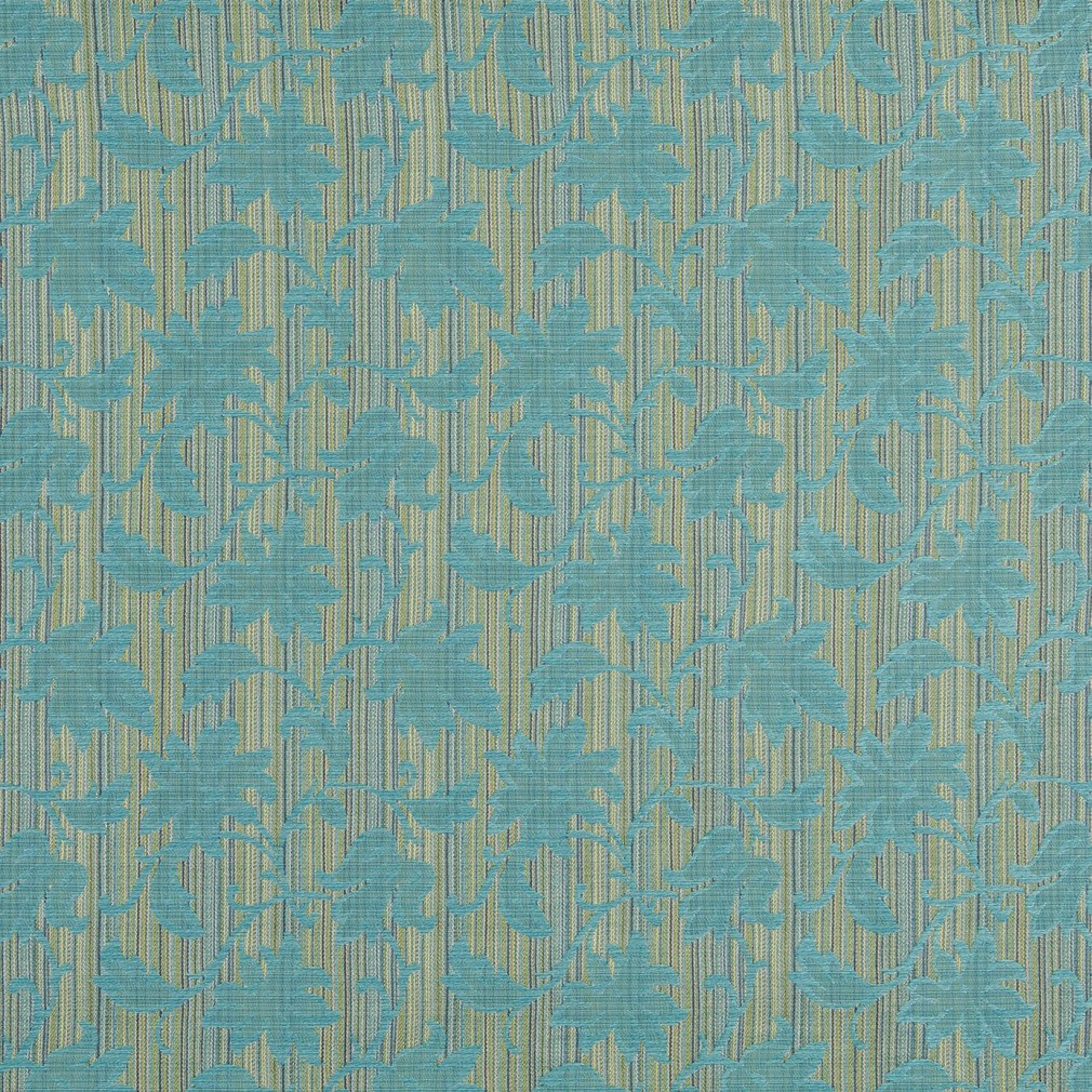 Turquoise And Green Floral Stripe Upholstery Jacquard Fabric By The Yard 1