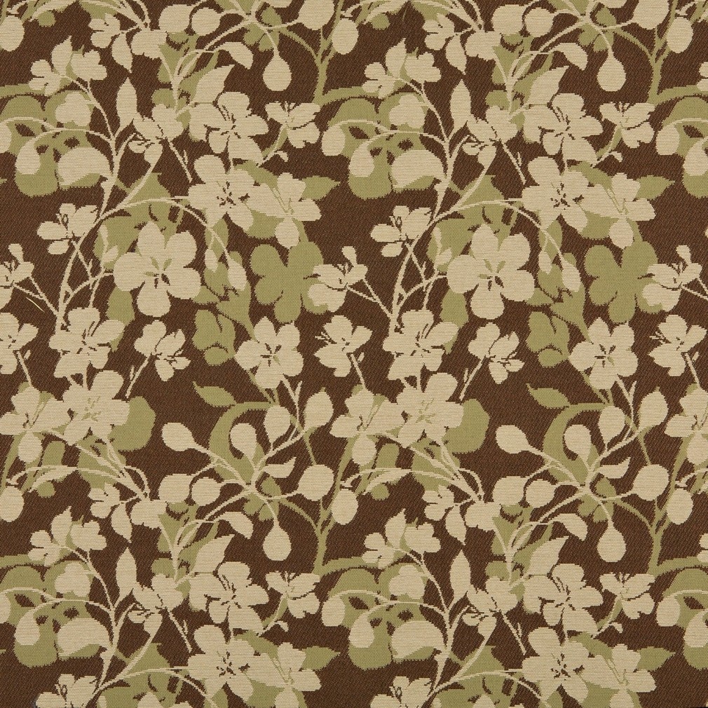 Beige, Brown And Light Green Floral Woven Outdoor Upholstery Fabric By The Yard 1