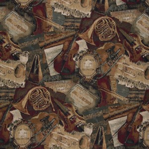 Orchestra Instruments Themed Tapestry Upholstery Fabric By The Yard