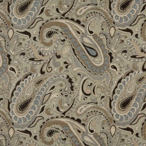 Brown, Beige, Blue And Tan Paisley Woven Outdoor Upholstery Fabric By The Yard