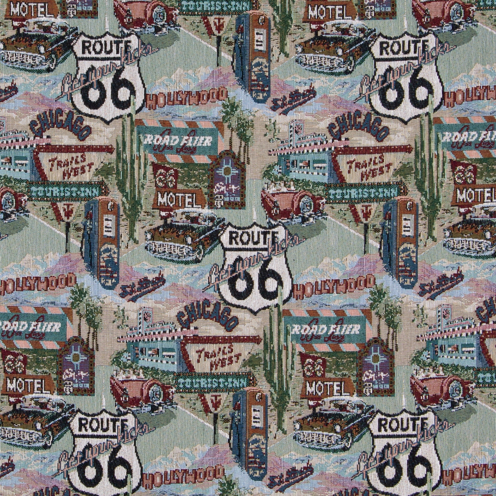 Classic Route 66 Themed Tapestry Upholstery Fabric By The Yard 1