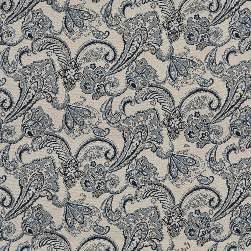 Navy, Blue, And Beige Floral Foliage Woven Outdoor Upholstery Fabric By The Yard 1
