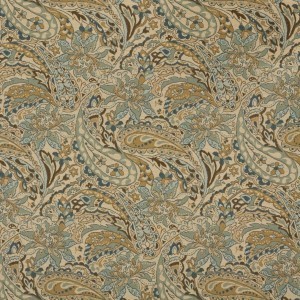 Tan, Beige, Brown And Teal Paisley Woven Outdoor Upholstery Fabric By The Yard