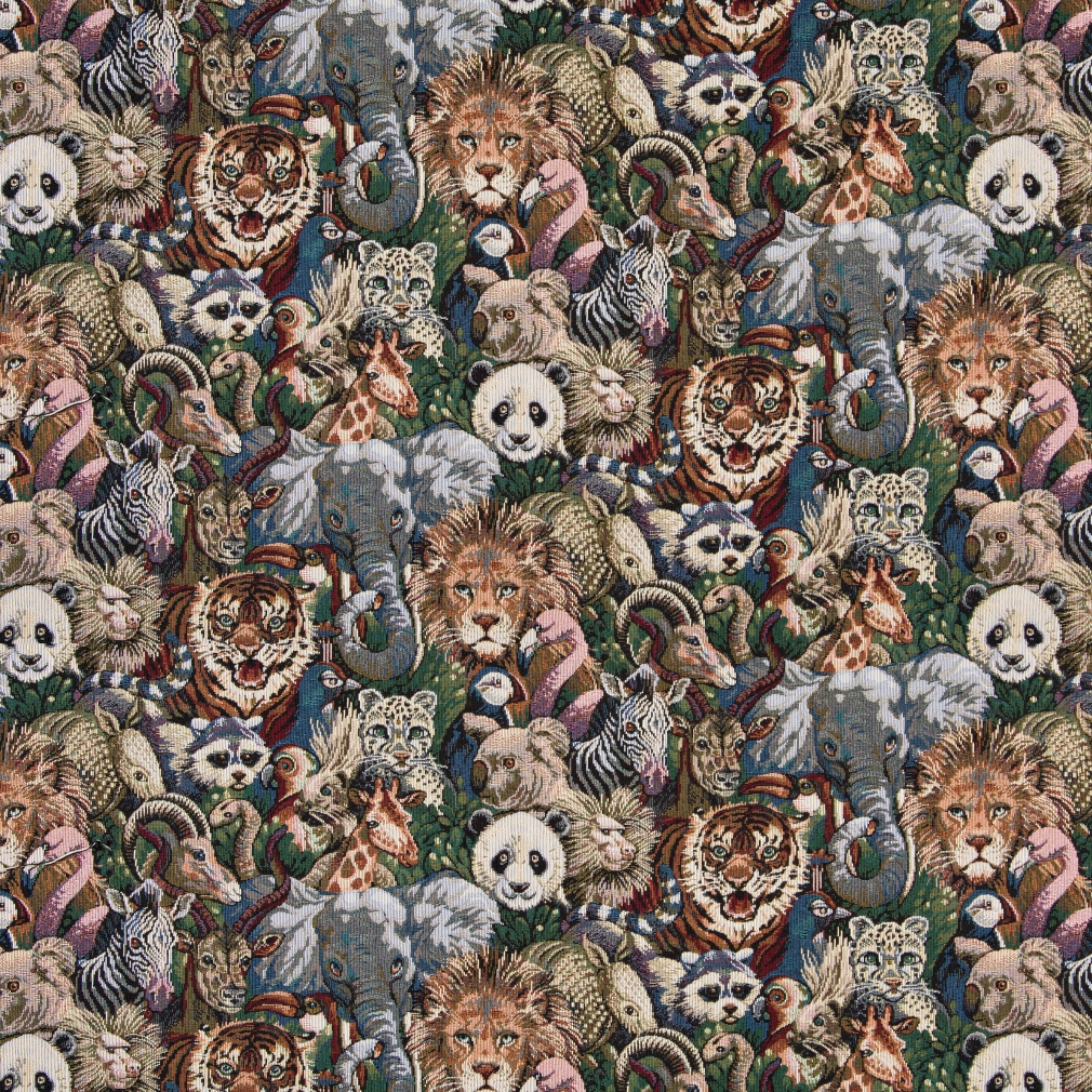 Zoo Animals Themed Tapestry Upholstery Fabric By The Yard 1