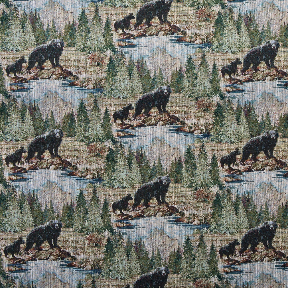 Wilderness Bears Themed Tapestry Upholstery Fabric By The Yard 1