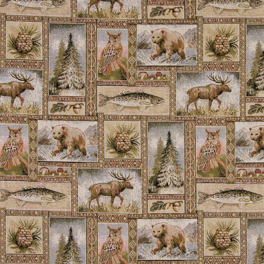 Rustic Wilderness Themed Tapestry Upholstery Fabric By The Yard 1