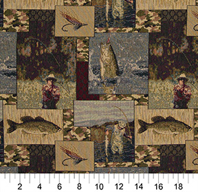 Fly Fishing Themed Tapestry Upholstery Fabric By The Yard