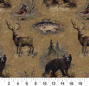 A027 Bears, Fish, Ducks And Deer Themed Tapestry Upholstery Fabric