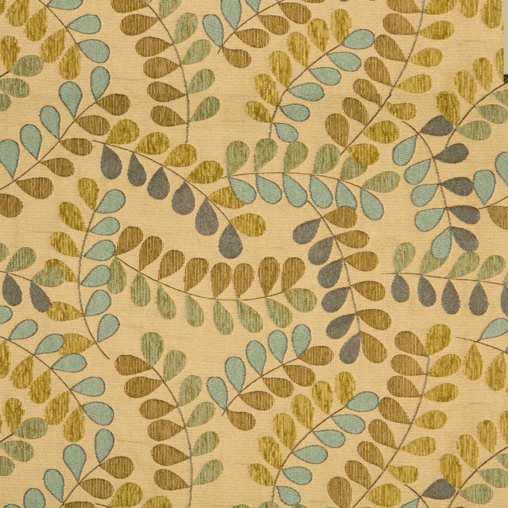 Teal And Beige Leaves And Vines Textured Matelasse Upholstery Fabric By The Yard 1