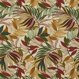 Red, Green And Gold Vibrant Leaves Outdoor Print Upholstery Fabric By The Yard