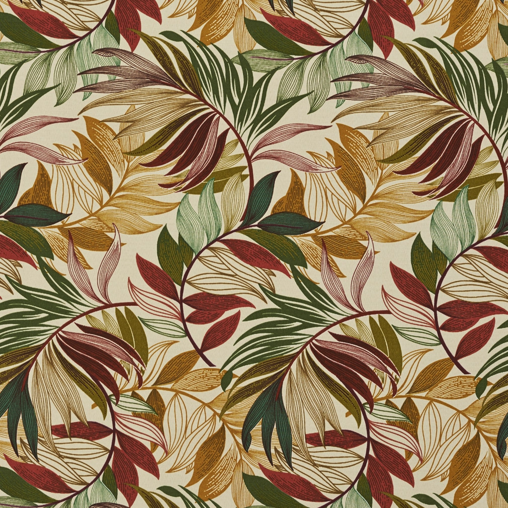 Red, Green And Gold Vibrant Leaves Outdoor Print Upholstery Fabric By The Yard 1